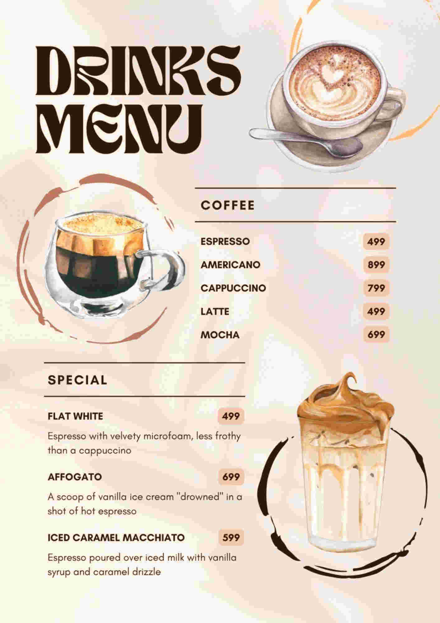 Menu design sample for restaurant
